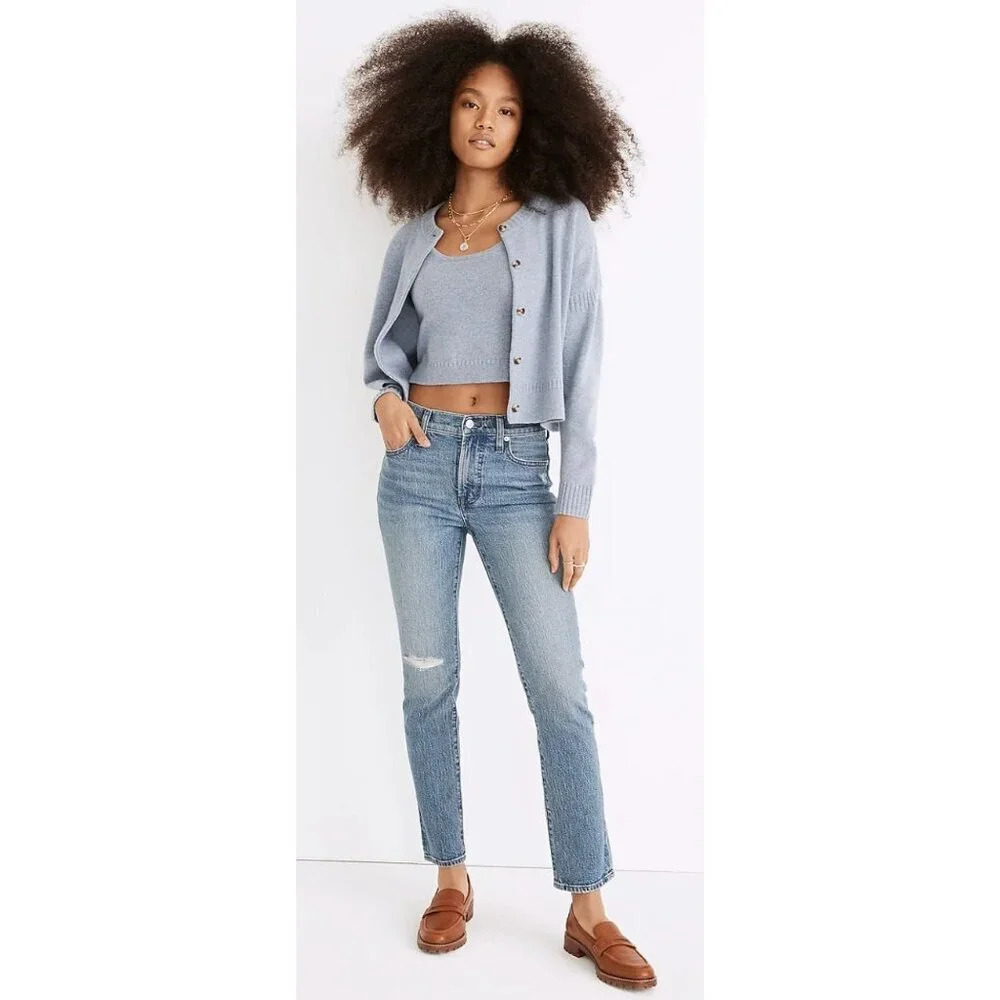 Madewell The Mid-Rise Perfect Vintage in Ainsdale Wash: Knee-Rip Edition Jeans-s